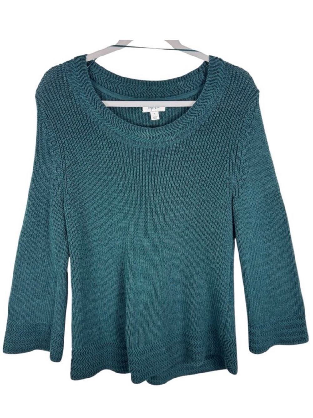 Style & Co Green Emerald Long Flared Sleeve Round Knit‎ Pullover Sweater Size M